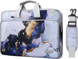MOSISO 360 Protective Laptop Shoulder Bag Compatible with MacBook Air/Pro,13-13.3 inch Notebook,Compatible with MacBook Pro 14 inch M3 M2 M1 2023-2021, Polyester Sleeve with Belt Marble MO-MBH348
