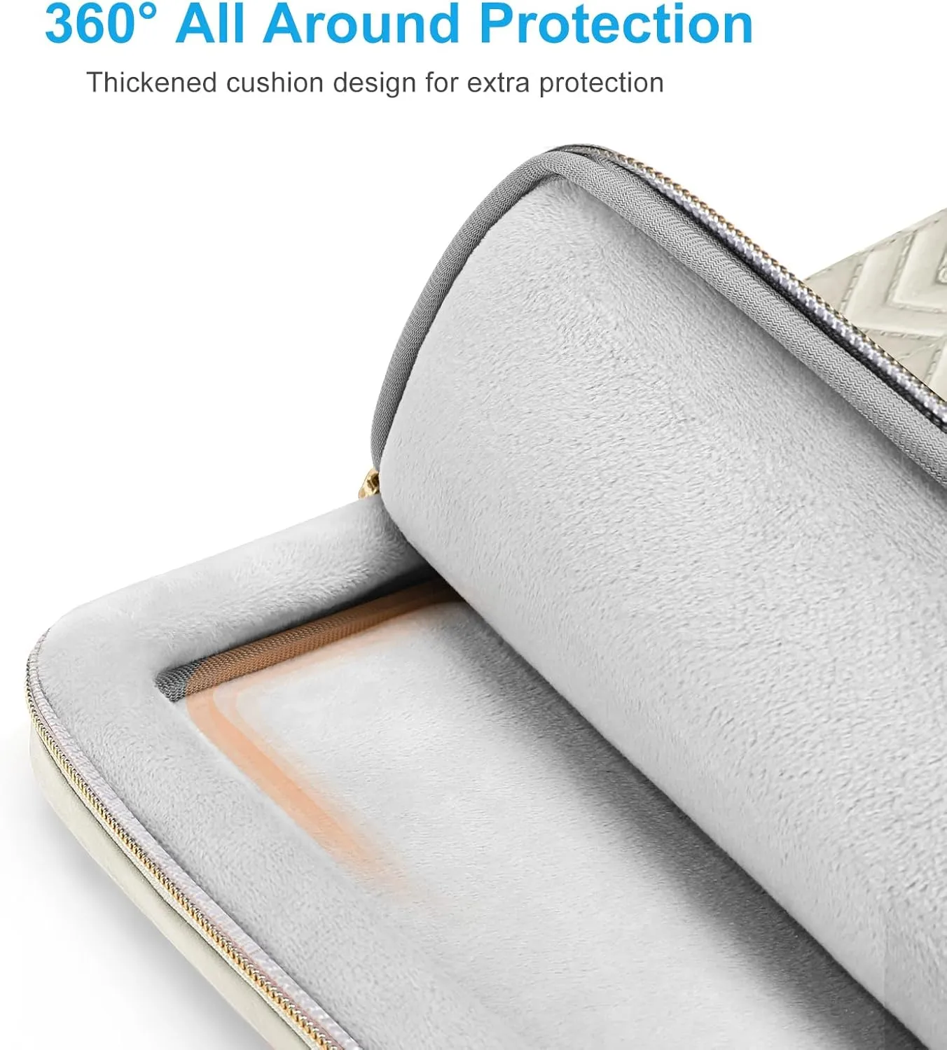 MOSISO 360 Protective Laptop Sleeve 13-13.3 inch, Compatible with MacBook Air 13 M2 M1, Compatible with MacBook Pro 13/14, Wavy Quilted Side Open Bag with Horizontal Pockets&Small Case, Sand