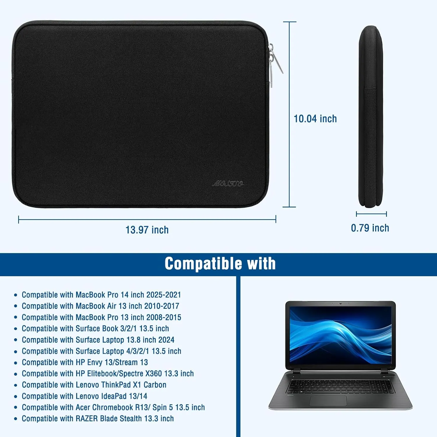 MOSISO Laptop Case 13.3 inch, 13-13.3 inch Laptop Sleeve Bag Compatible with MacBook Air/Pro 13 / Pro 14, HP Dell ASUS Lenovo Notebook, Neoprene Computer Sleeve Bag with Small Case, Black