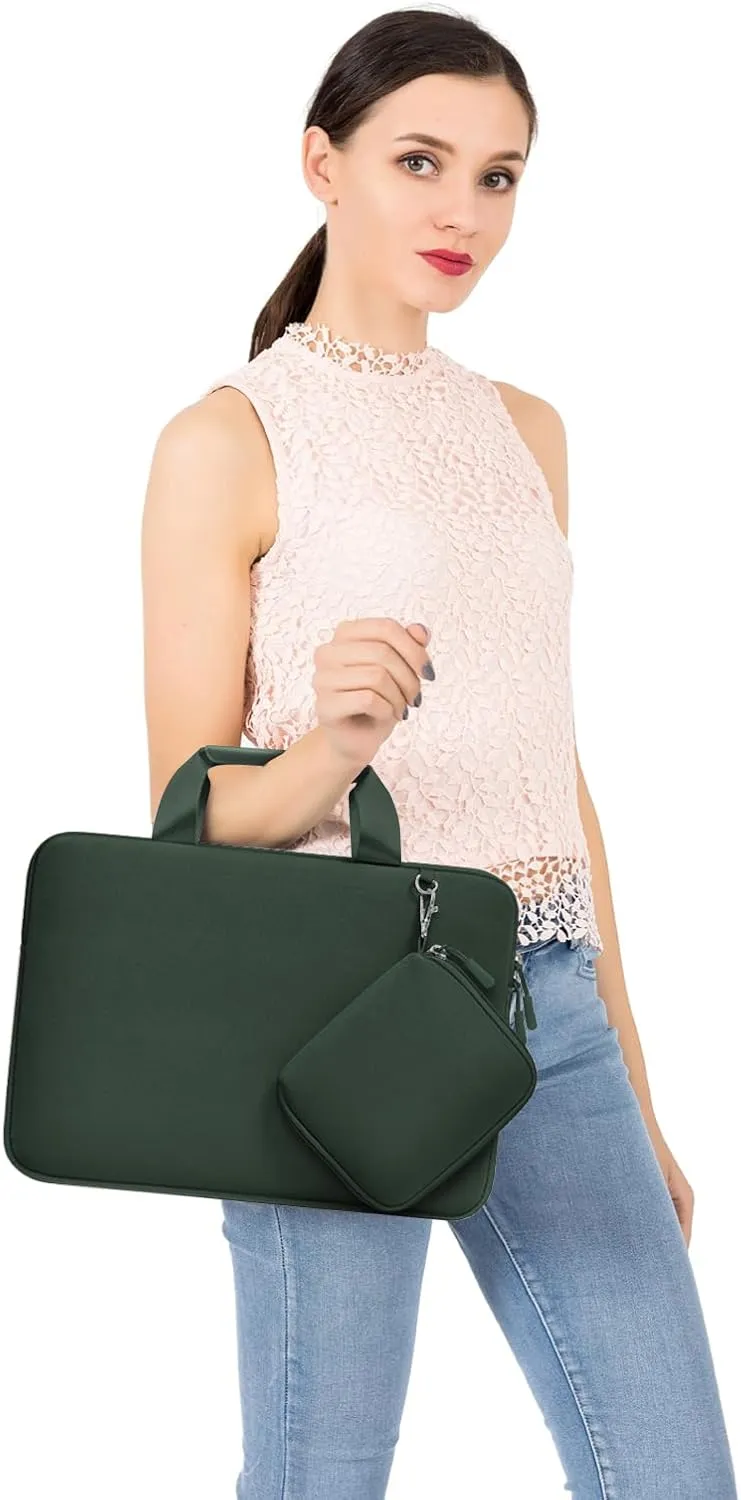 MOSISO Laptop Case 13.3 inch, 13-13.3 inch Laptop Sleeve Bag Compatible with MacBook Air/Pro 13 / Pro 14, HP Dell ASUS, Neoprene Carrying Computer Bag with Handle&Detachable Small Case, Emerald Green