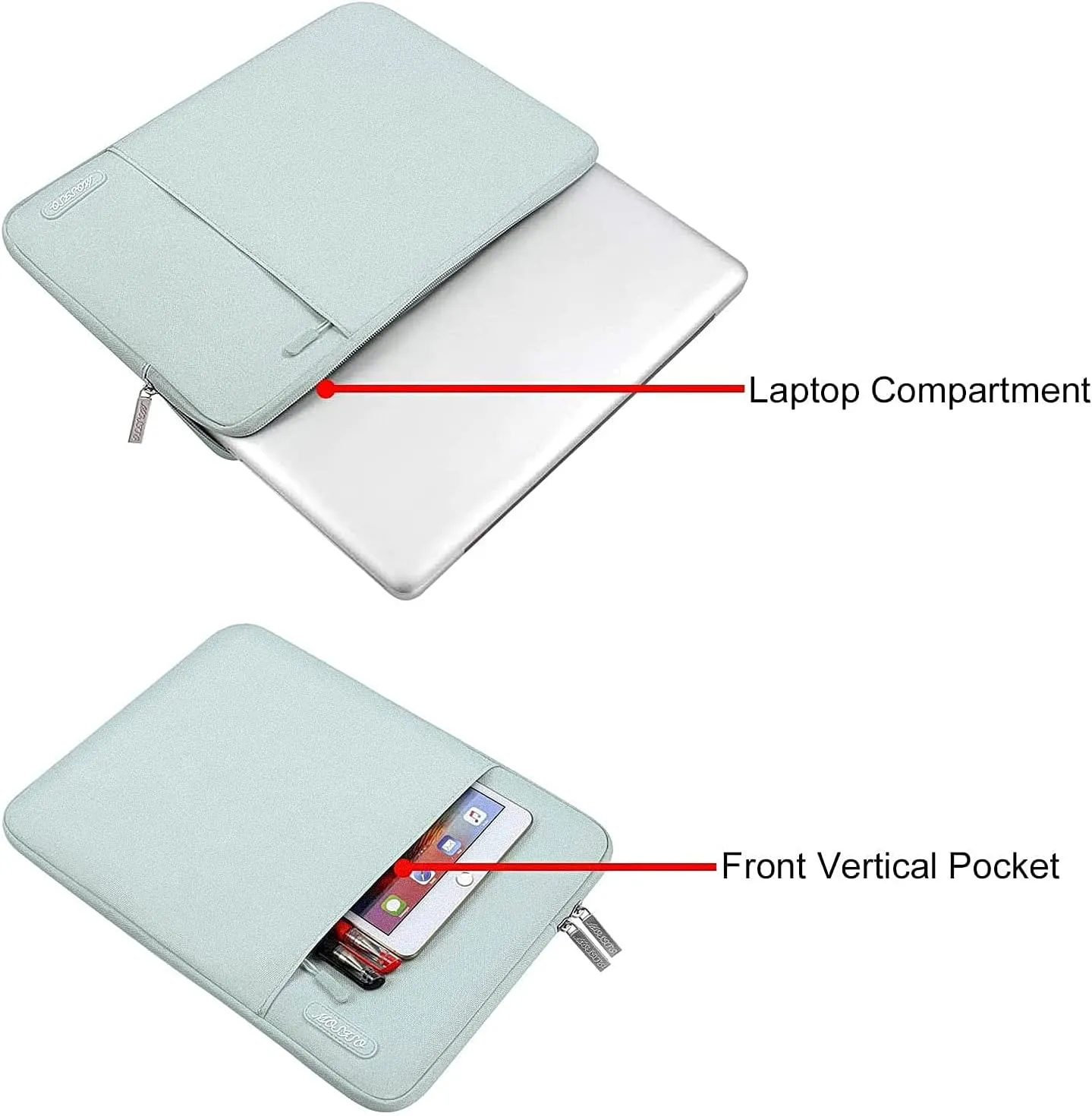 MOSISO Laptop Case 13.3 inch, 13-13.3 inch Laptop Sleeve Compatible with MacBook Air/Pro 13 / Pro 14, HP Dell ASUS Lenovo Notebook, Polyester Vertical Computer Sleeve Bag with Pocket, Mint Green