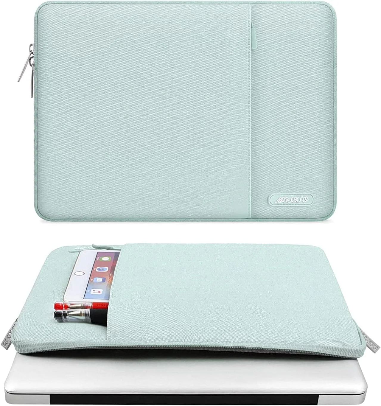 MOSISO Laptop Case 13.3 inch, 13-13.3 inch Laptop Sleeve Compatible with MacBook Air/Pro 13 / Pro 14, HP Dell ASUS Lenovo Notebook, Polyester Vertical Computer Sleeve Bag with Pocket, Mint Green