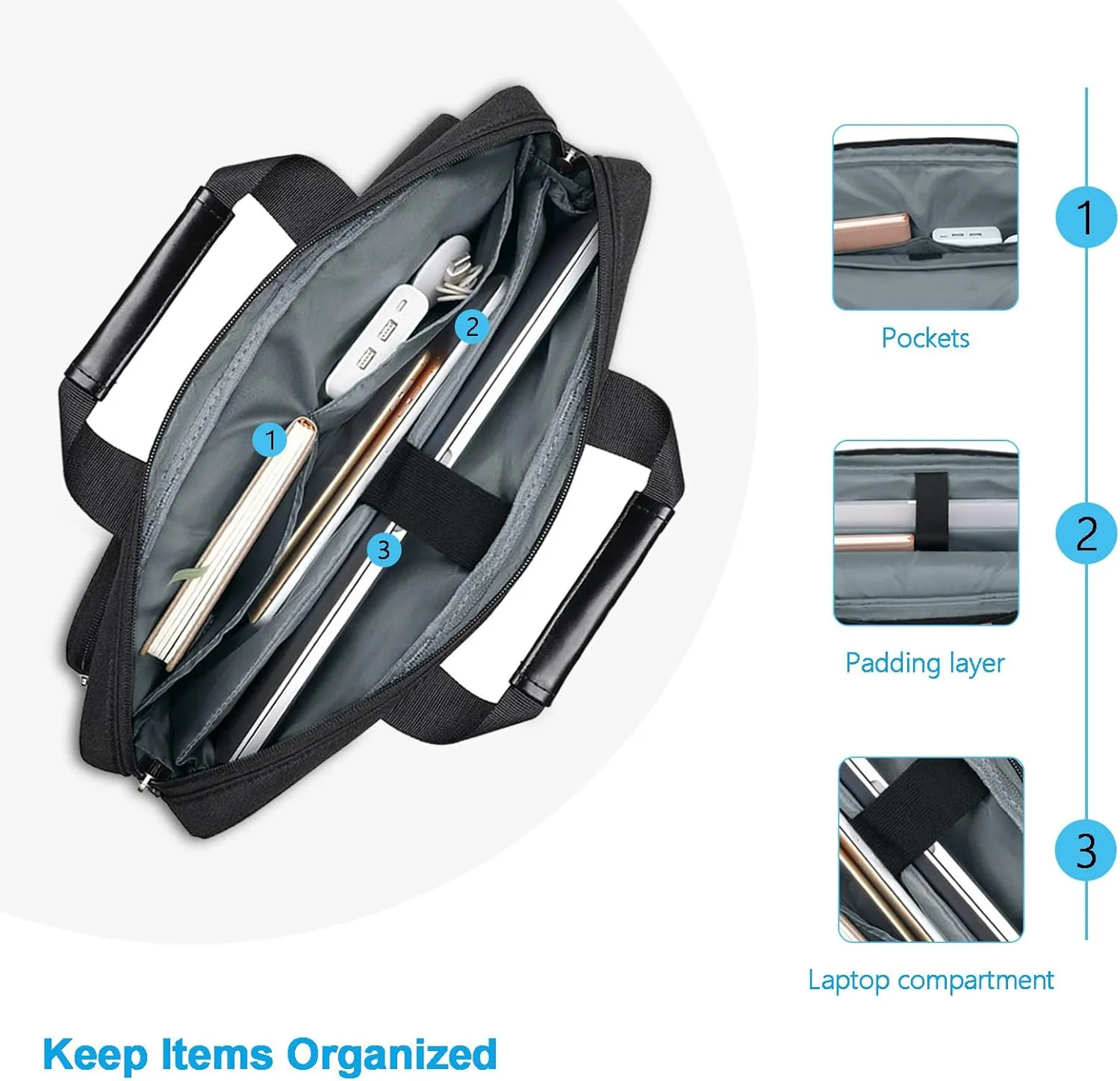 MOSISO Laptop Shoulder Bag Compatible with 17-17.3 inch Dell XPS/HP Pavilion/Ideapad/Acer/Alienware/HP Omen with 2 Raised&1 Flapover&1 Horizontal Pocket&Handle&Belt, Black
