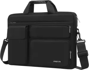 MOSISO Laptop Shoulder Bag Compatible with 17-17.3 inch Dell XPS/HP Pavilion/Ideapad/Acer/Alienware/HP Omen with 2 Raised&1 Flapover&1 Horizontal Pocket&Handle&Belt, Black