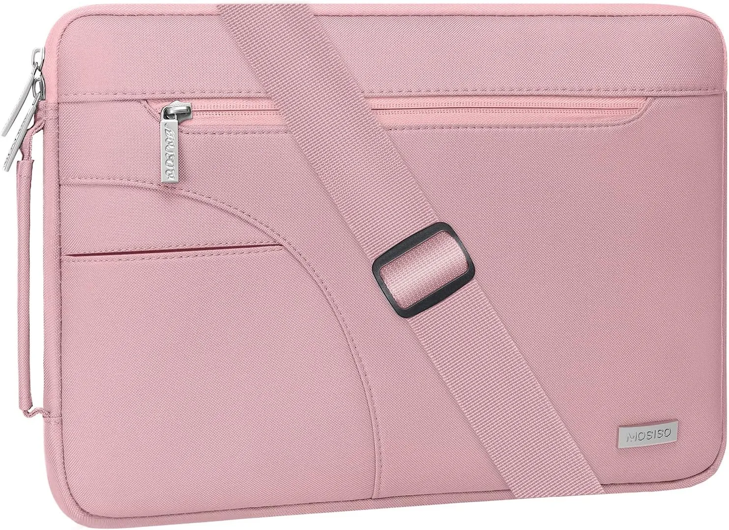 MOSISO Laptop Shoulder Bag Compatible with MacBook Air 15 inch M2 A2941 2023 / Pro 15 A1990 A1707, 15 inch Surface Laptop 5/4/3, HP Stream 14, Polyester Briefcase Sleeve with Side Handle, Pink