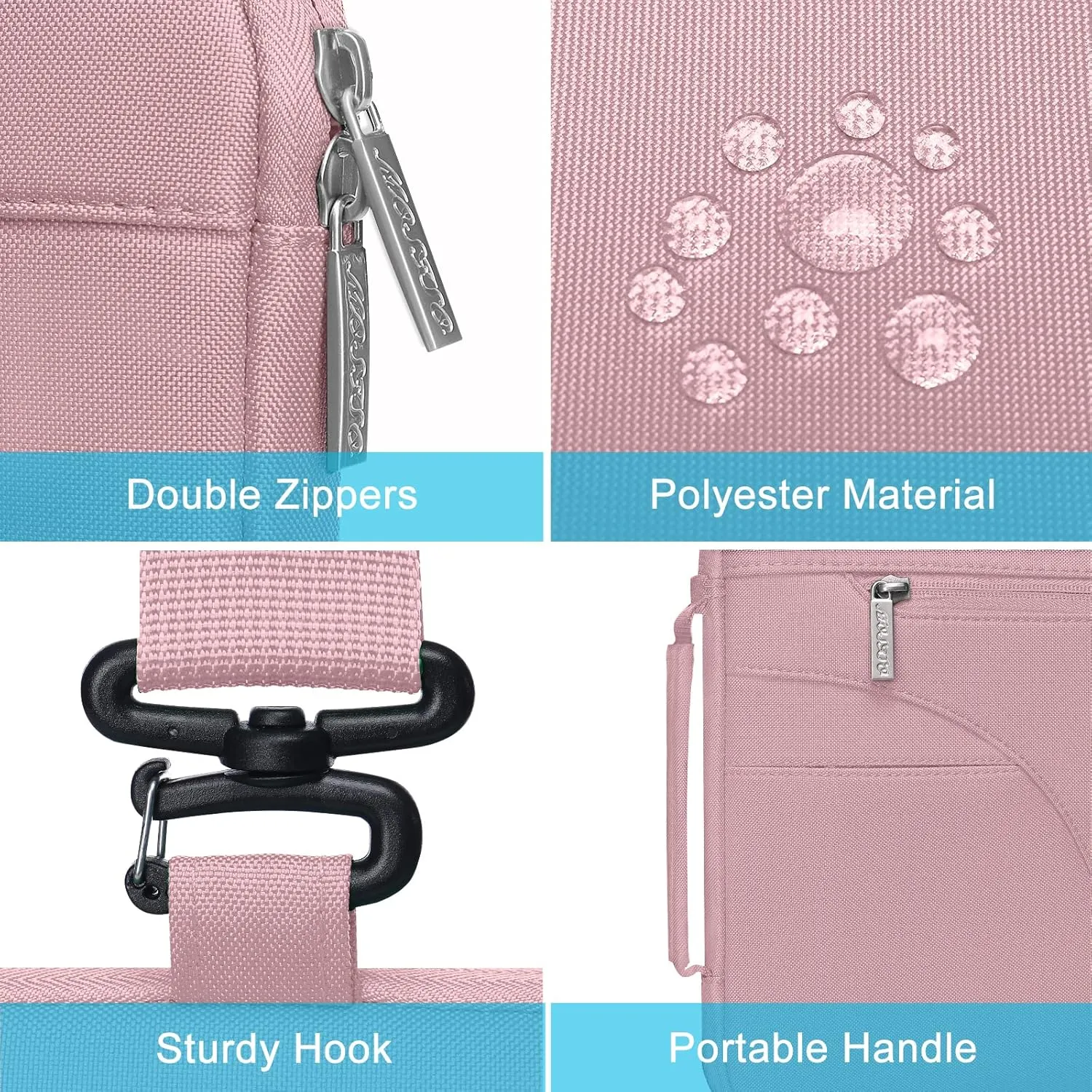 MOSISO Laptop Shoulder Bag Compatible with MacBook Air 15 inch M2 A2941 2023 / Pro 15 A1990 A1707, 15 inch Surface Laptop 5/4/3, HP Stream 14, Polyester Briefcase Sleeve with Side Handle, Pink