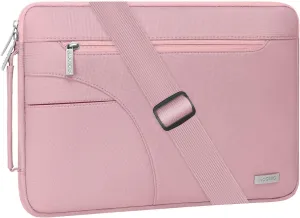 MOSISO Laptop Shoulder Bag Compatible with MacBook Air 15 inch M2 A2941 2023 / Pro 15 A1990 A1707, 15 inch Surface Laptop 5/4/3, HP Stream 14, Polyester Briefcase Sleeve with Side Handle, Pink