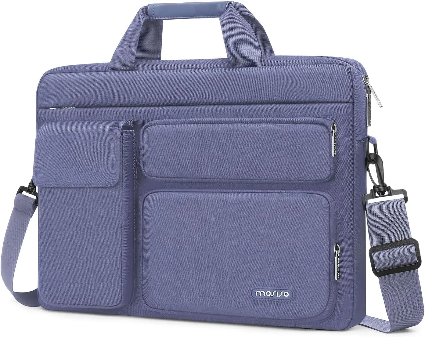 MOSISO Laptop Shoulder Bag Compatible with MacBook Air 15 M4 M3 M2/Pro 16 inch M4 M3 M2 M1,15-15.6 inch Notebook with 2 Raised&1 Flapover&1 Horizontal Pocket&Handle&Belt, Lavender Gray