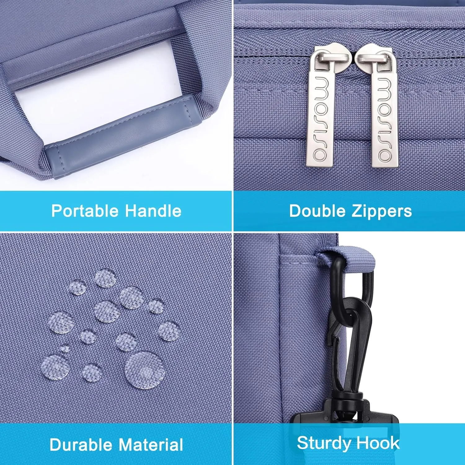 MOSISO Laptop Shoulder Bag Compatible with MacBook Air 15 M4 M3 M2/Pro 16 inch M4 M3 M2 M1,15-15.6 inch Notebook with 2 Raised&1 Flapover&1 Horizontal Pocket&Handle&Belt, Lavender Gray