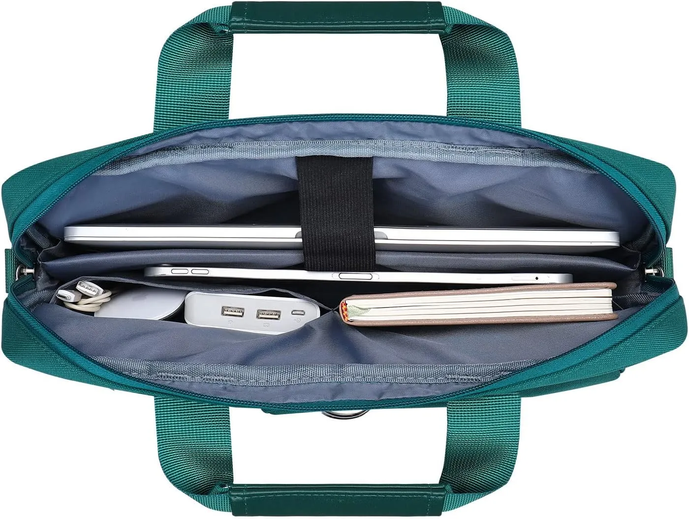 MOSISO Laptop Shoulder Bag Compatible with MacBook Air 15 M4 M3 M2/Pro 16 inch M4 M3 M2 M1,15-15.6 inch Notebook with 2 Raised&1 Flapover&1 Horizontal Pocket&Handle&Belt, Teal Green