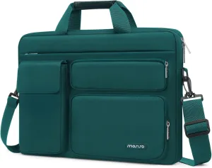 MOSISO Laptop Shoulder Bag Compatible with MacBook Air 15 M4 M3 M2/Pro 16 inch M4 M3 M2 M1,15-15.6 inch Notebook with 2 Raised&1 Flapover&1 Horizontal Pocket&Handle&Belt, Teal Green