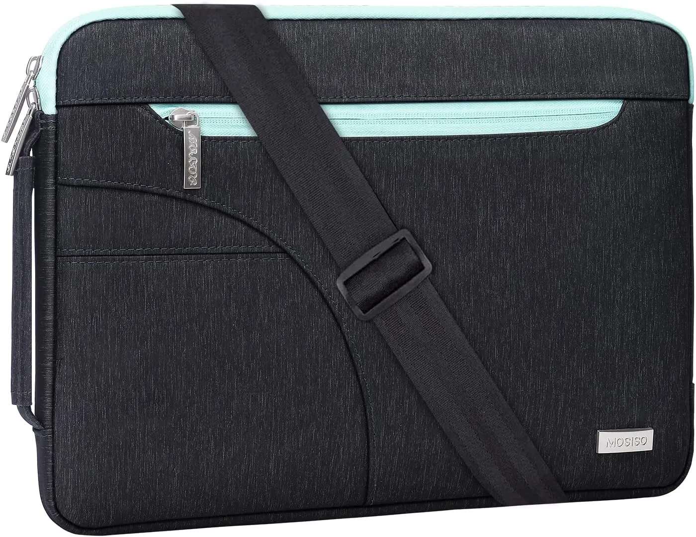 MOSISO Laptop Shoulder Bag Compatible with MacBook Air/Pro, 13-13.3 inch Notebook, Compatible with MacBook Pro 14 inch M3 M2 M1 2023-2021,Polyester Briefcase Sleeve with Front Arc Pocket, Blue