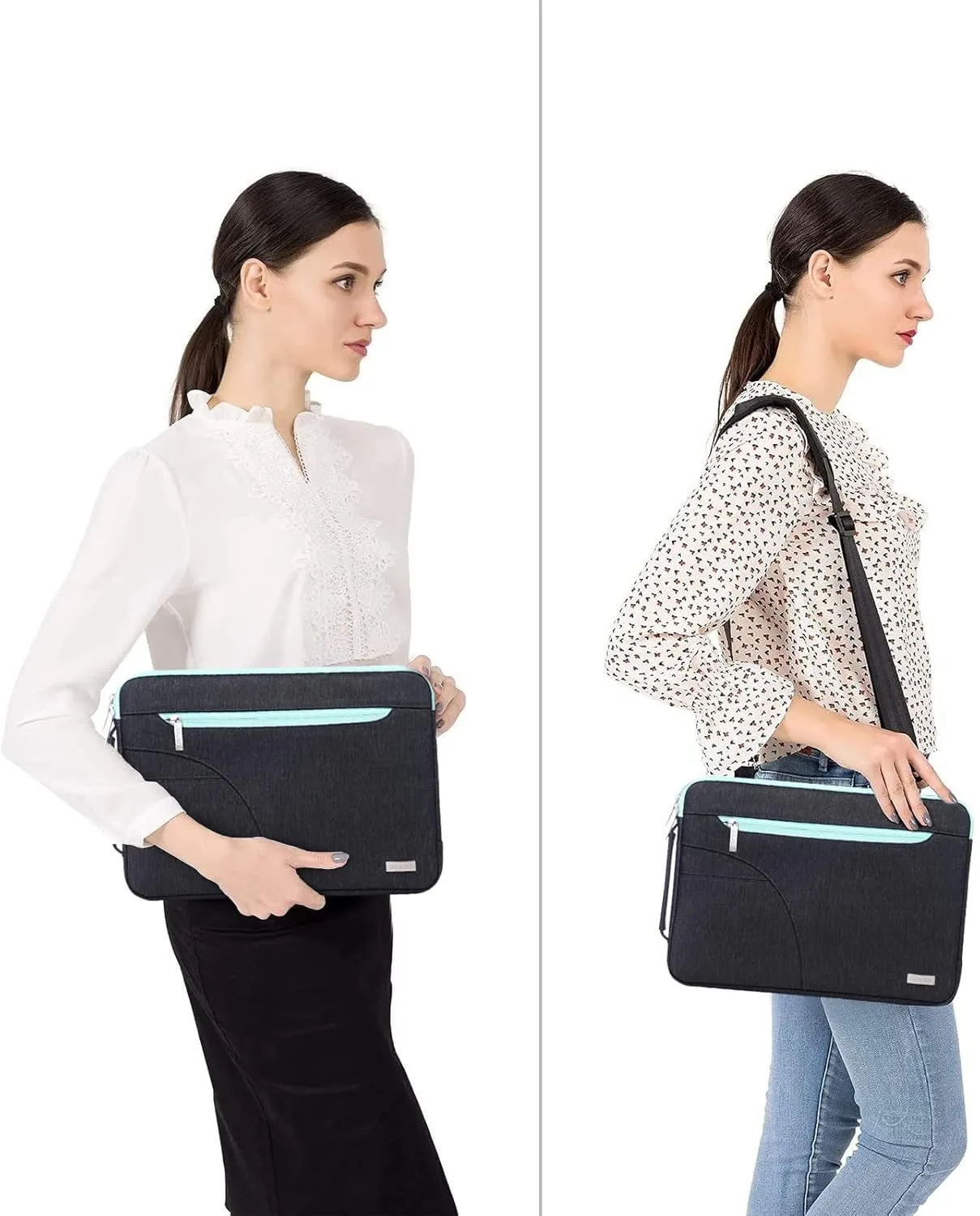 MOSISO Laptop Shoulder Bag Compatible with MacBook Air/Pro, 13-13.3 inch Notebook, Compatible with MacBook Pro 14 inch M3 M2 M1 2023-2021,Polyester Briefcase Sleeve with Front Arc Pocket, Blue