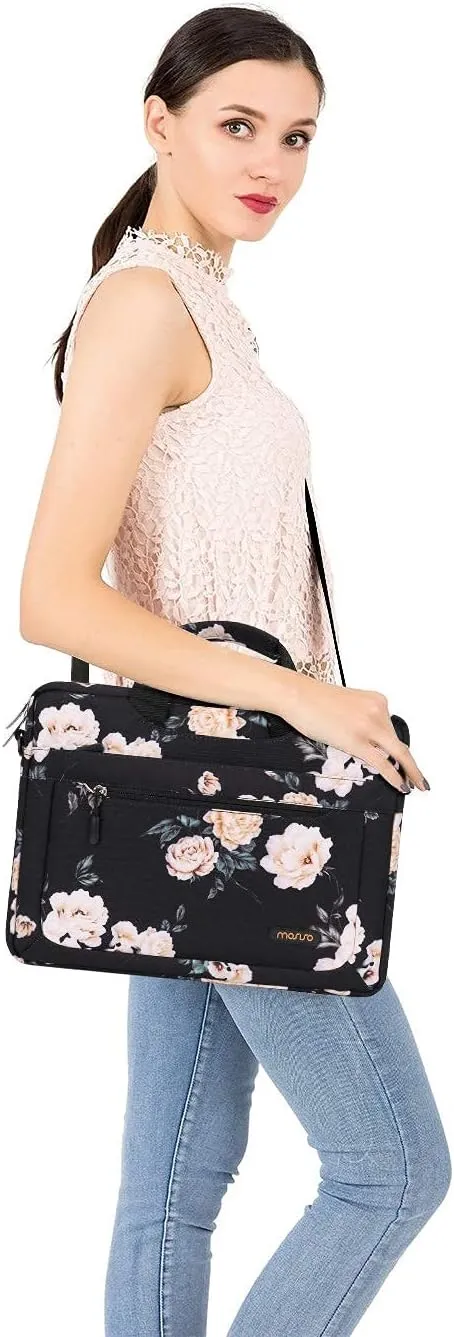 MOSISO Laptop Shoulder Bag Compatible with MacBook Air/Pro, 13-13.3 inch Notebook, Compatible with MacBook Pro 14 inch M4 M3 M2 M1 Chip Pro Max, Camellia Sleeve with Adjustable Depth at Bottom, Black