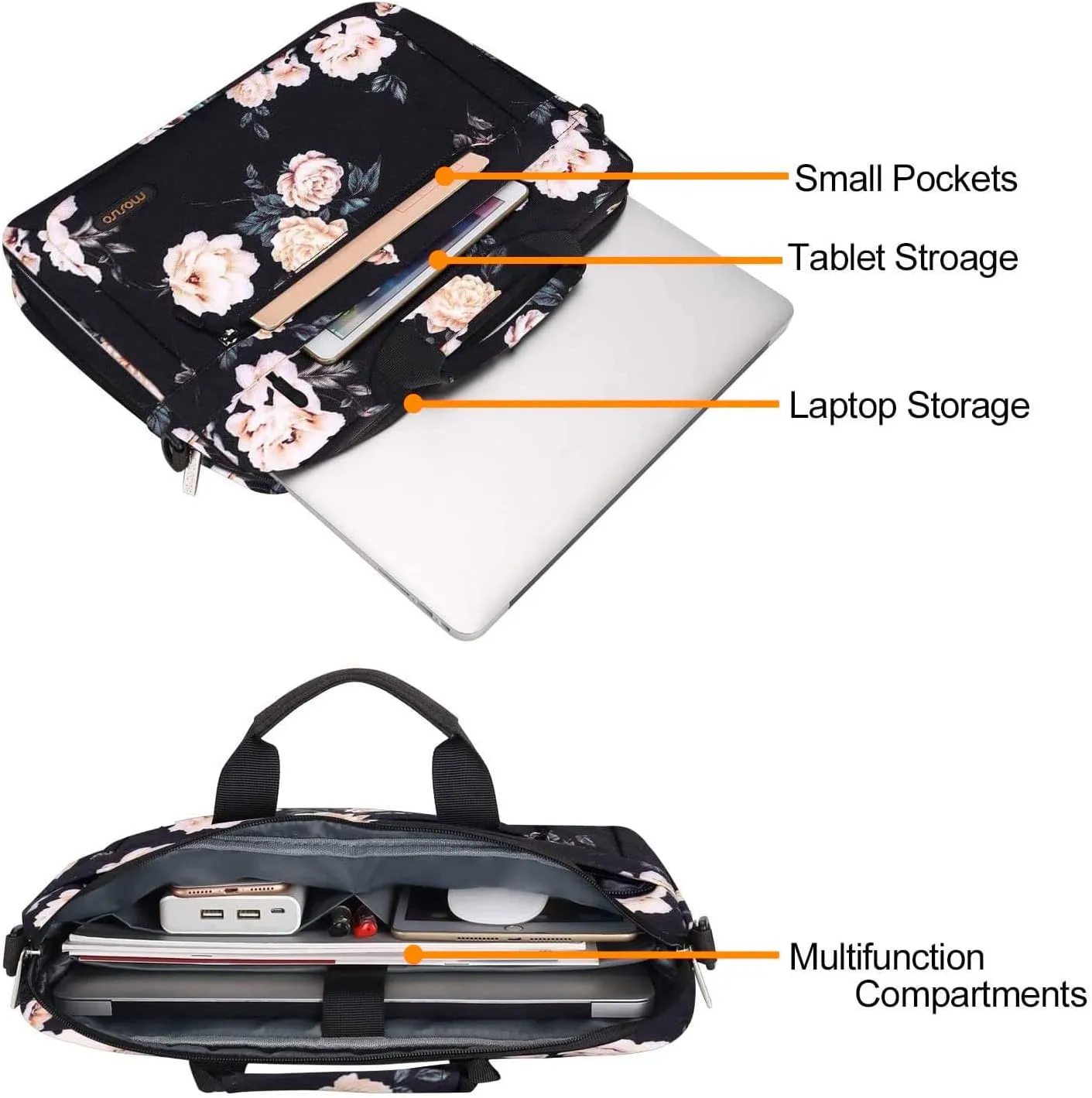 MOSISO Laptop Shoulder Bag Compatible with MacBook Air/Pro, 13-13.3 inch Notebook, Compatible with MacBook Pro 14 inch M4 M3 M2 M1 Chip Pro Max, Camellia Sleeve with Adjustable Depth at Bottom, Black