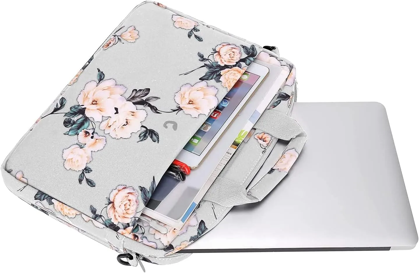 MOSISO Laptop Shoulder Bag Compatible with MacBook Air/Pro, 13-13.3 inch Notebook, Compatible with MacBook Pro 14 inch M4 M3 M2 M1 Chip Pro Max, Camellia Sleeve with Adjustable Depth at Bottom, Grey