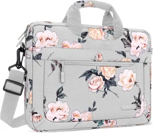 MOSISO Laptop Shoulder Bag Compatible with MacBook Air/Pro, 13-13.3 inch Notebook, Compatible with MacBook Pro 14 inch M4 M3 M2 M1 Chip Pro Max, Camellia Sleeve with Adjustable Depth at Bottom, Grey