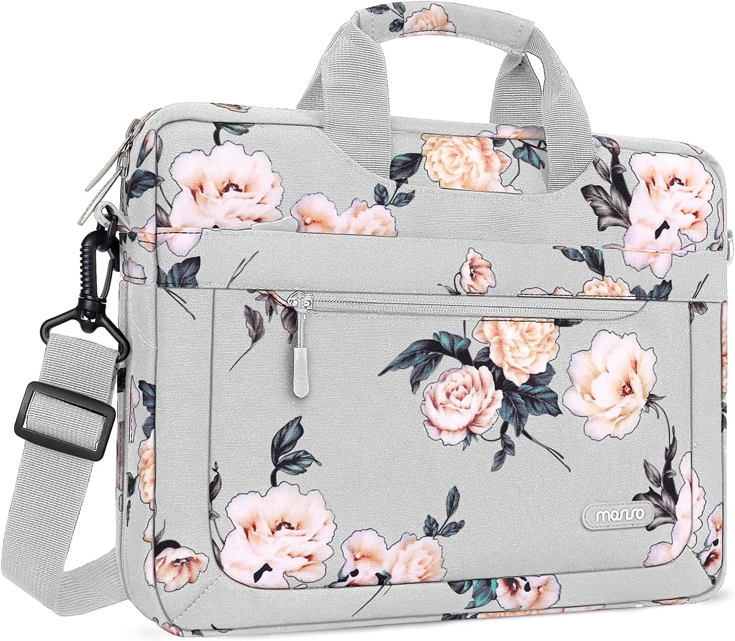 MOSISO Laptop Shoulder Bag Compatible with MacBook Air/Pro, 13-13.3 inch Notebook, Compatible with MacBook Pro 14 inch M4 M3 M2 M1 Chip Pro Max, Camellia Sleeve with Adjustable Depth at Bottom, Grey