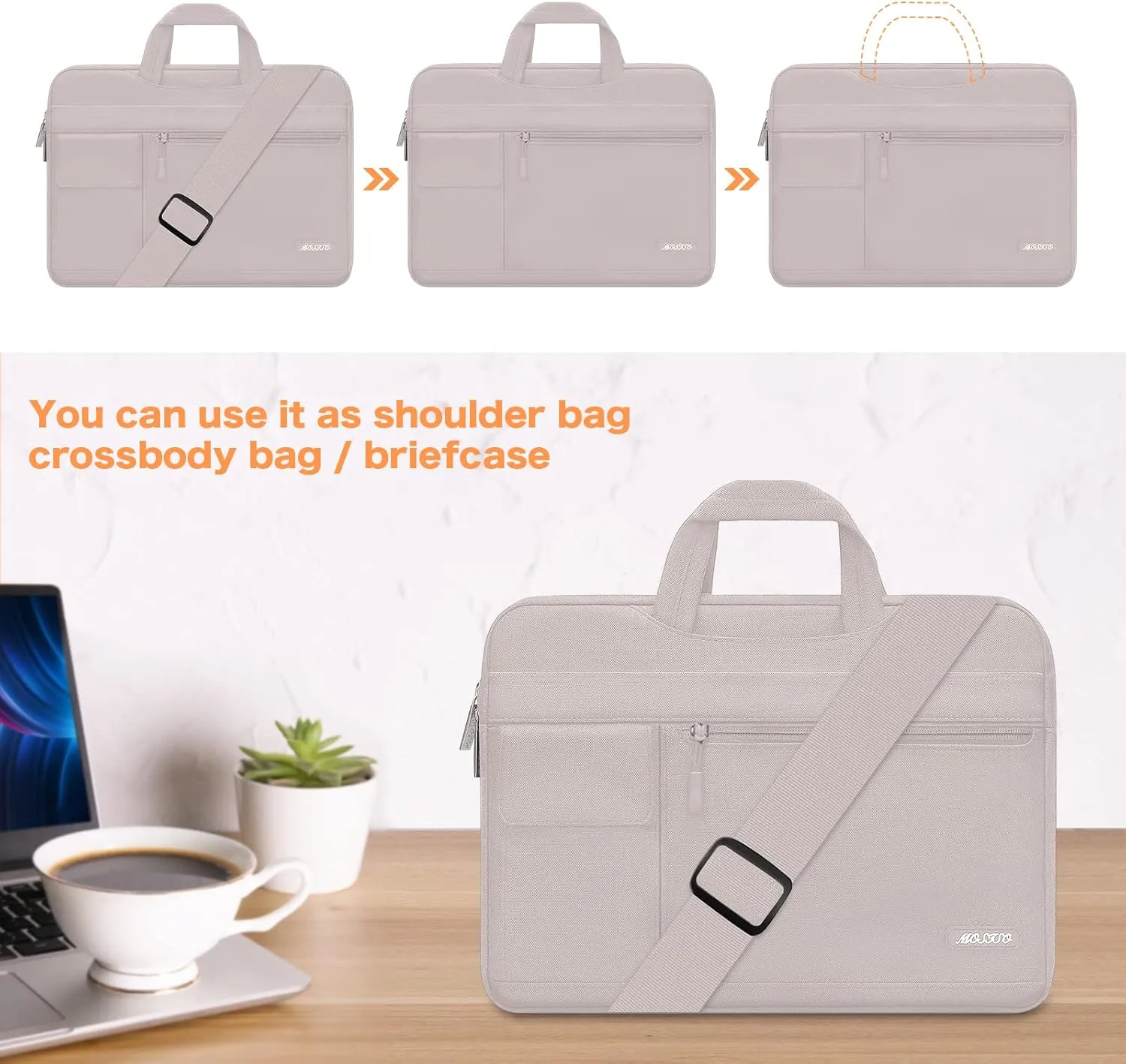MOSISO Laptop Shoulder Bag Compatible with MacBook Pro 16 inch 2023-2019 M3 A2991 M2 A2780 M1 A2485 A2141/Pro 15 A1398,15-15.6 inch Notebook,Polyester Flapover Briefcase Sleeve Case, Rock Gray