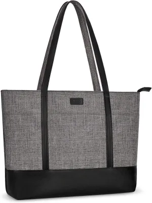 MOSISO Laptop Tote Bag for Women (15-16 inch), Polyester PU Leather Lightweight Business Travel School Bag with Front 3 Pockets