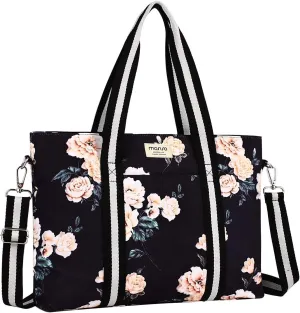 MOSISO Laptop Tote Bag for Women (17-17.3 inch), Canvas Camellia Multifunctional Work Travel Shopping Duffel Carrying Shoulder Handbag, Black