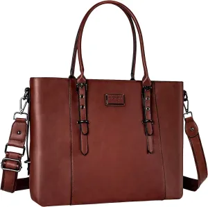 MOSISO PU Leather Laptop Tote Bag for Women (15-16 inch), Waterproof Large Capacity Business Work Briefcase Shoulder Laptop Bag, Brown