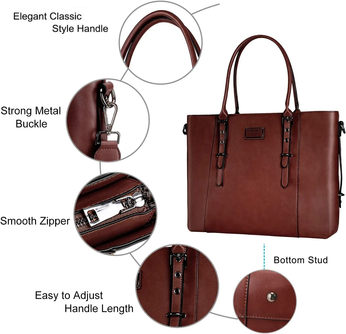 MOSISO PU Leather Laptop Tote Bag for Women (15-16 inch), Waterproof Large Capacity Business Work Briefcase Shoulder Laptop Bag, Brown