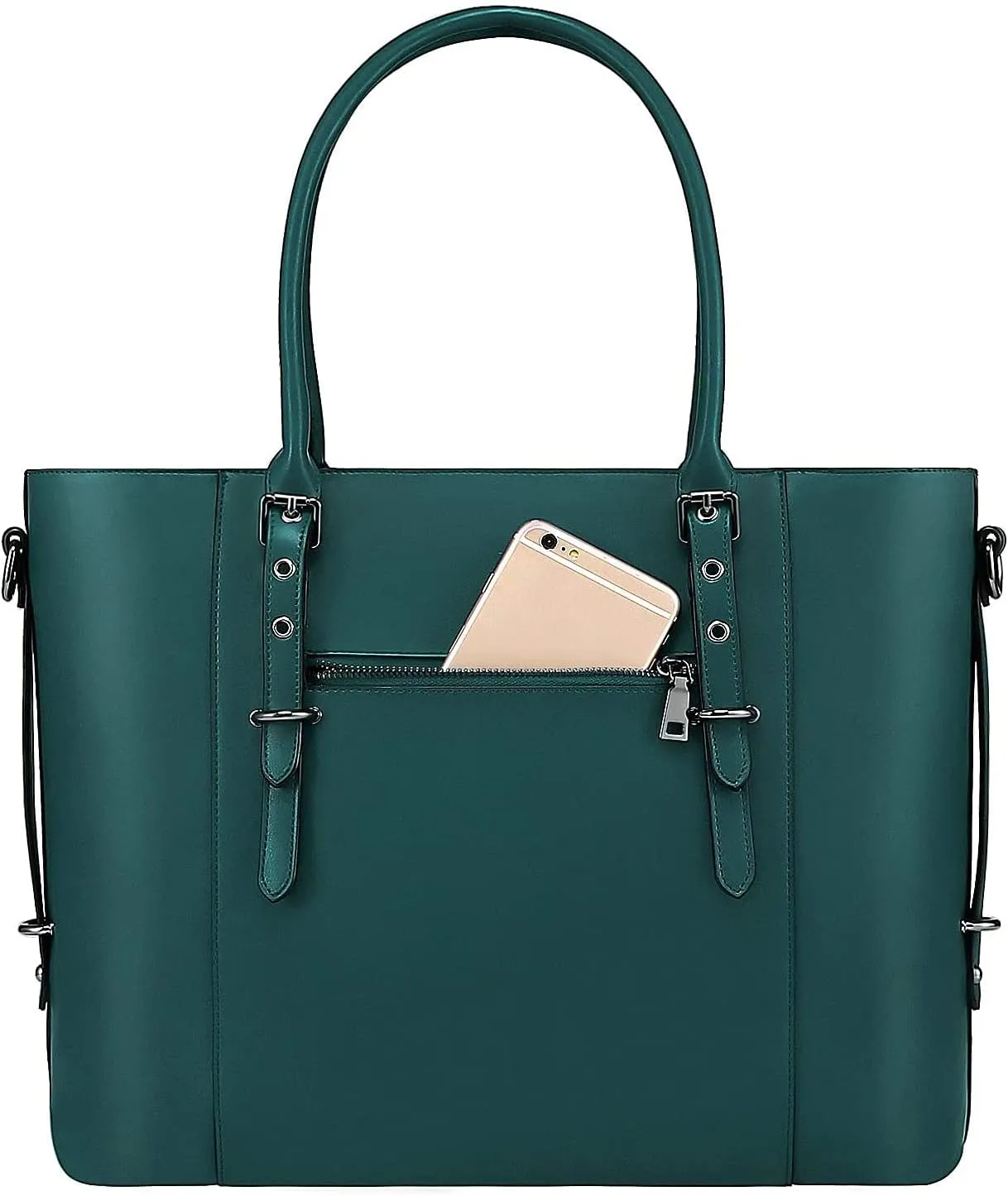 MOSISO PU Leather Laptop Tote Bag for Women (15-16 inch), Waterproof Large Capacity Business Work Briefcase Shoulder Laptop Bag, Deep Teal