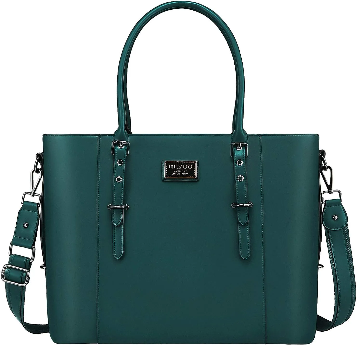 MOSISO PU Leather Laptop Tote Bag for Women (15-16 inch), Waterproof Large Capacity Business Work Briefcase Shoulder Laptop Bag, Deep Teal