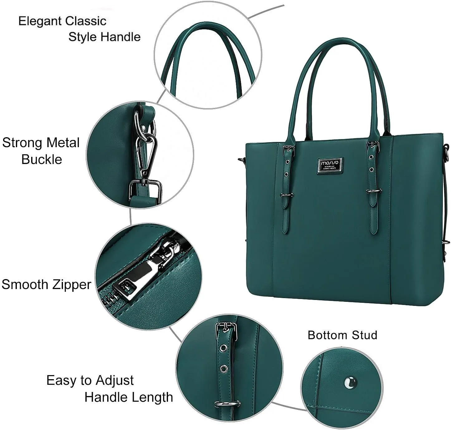 MOSISO PU Leather Laptop Tote Bag for Women (15-16 inch), Waterproof Large Capacity Business Work Briefcase Shoulder Laptop Bag, Deep Teal