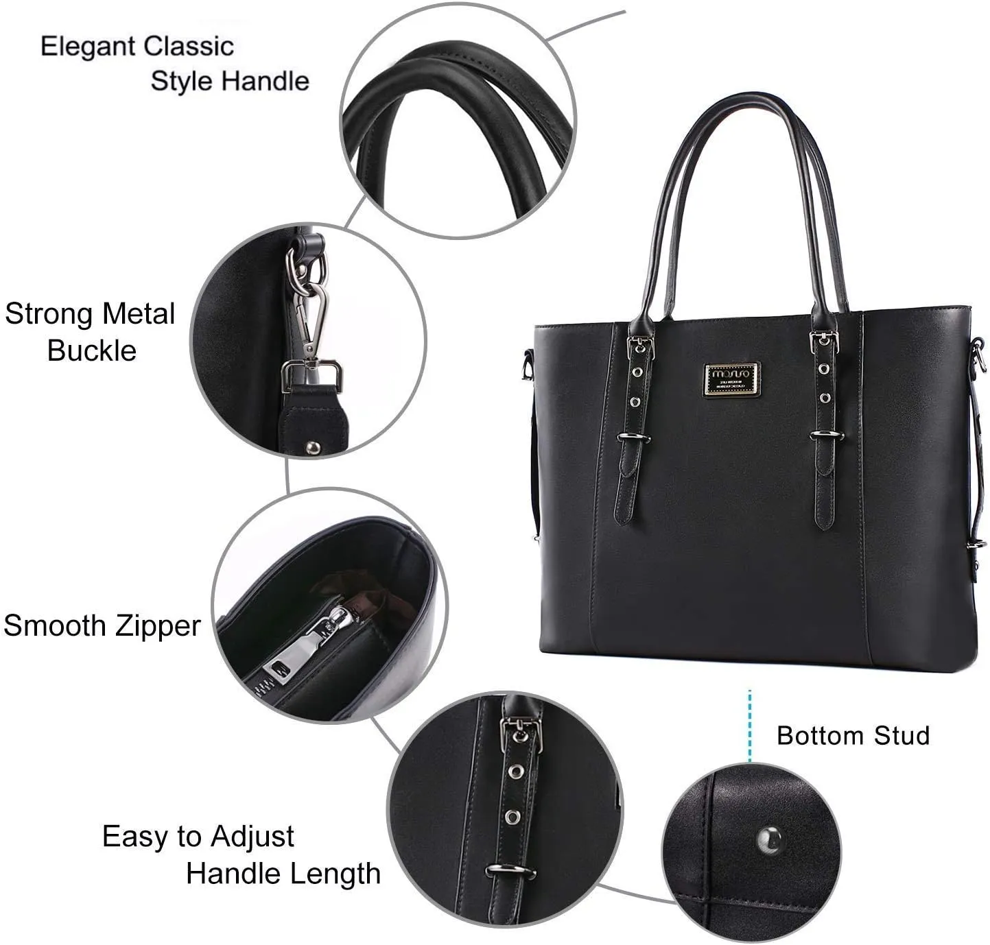 MOSISO PU Leather Laptop Tote Bag for Women (17-17.3 inch), Waterproof Large Capacity Business Work Briefcase Shoulder Laptop Bag, Black