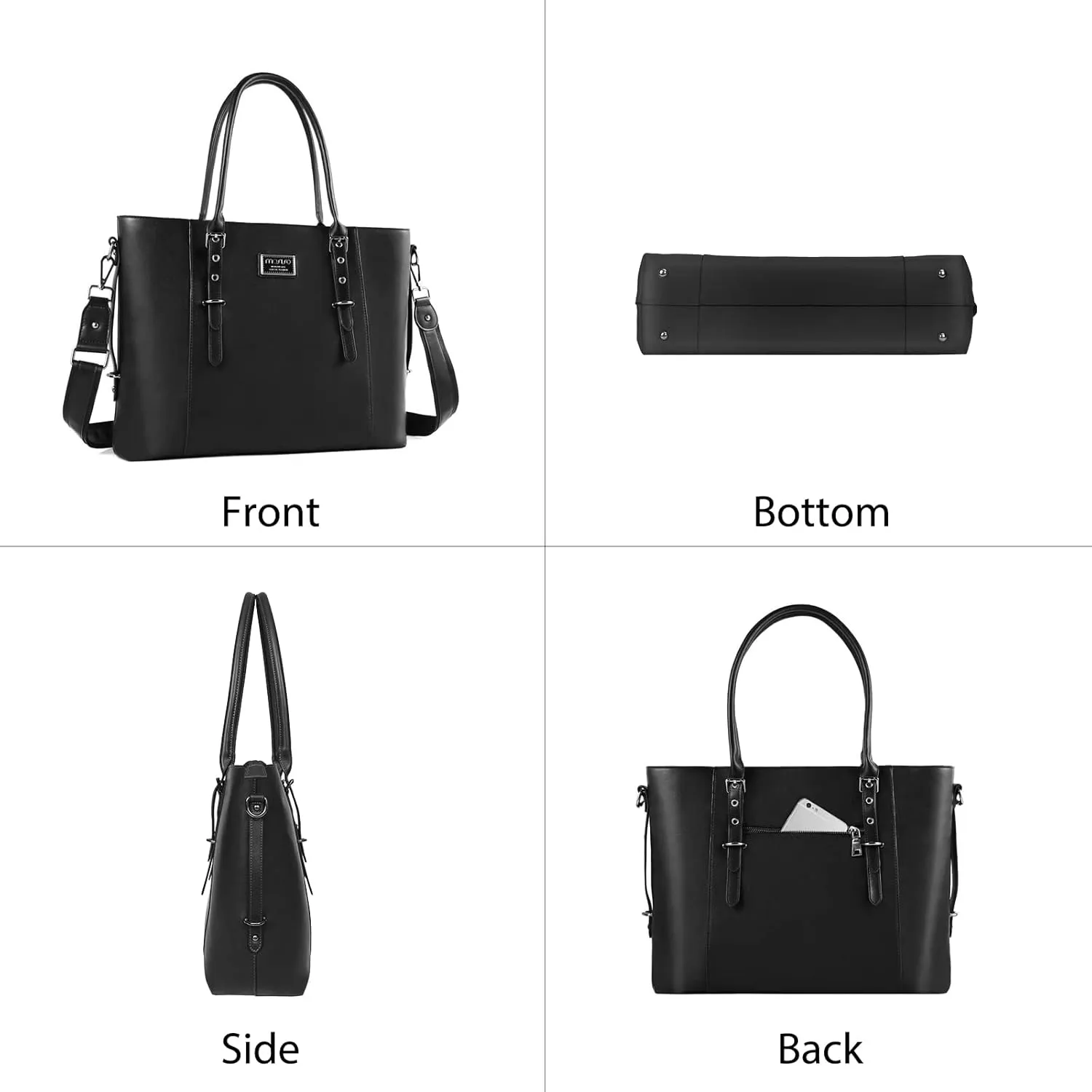 MOSISO PU Leather Laptop Tote Bag for Women (17-17.3 inch), Waterproof Large Capacity Business Work Briefcase Shoulder Laptop Bag, Black