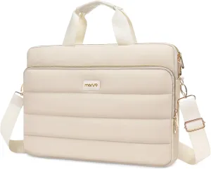 MOSISO Puffy Laptop Shoulder Bag,15-15.6 inch Computer Bag Compatible with MacBook Pro 16 inch, HP, Dell, Lenovo, Asus Notebook,Polyester Horizontal Sleeve with Front Zipper Pocket&Belt, Sand