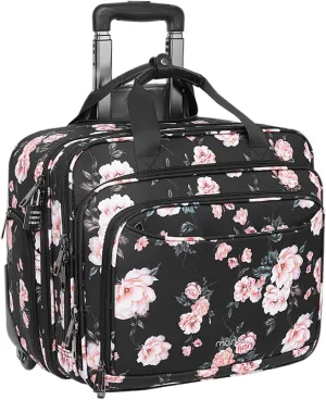 MOSISO Rolling Laptop Bag for Women, 15.6 inch Briefcase with Coded Lock, Overnight Camellia Computer Bag on 2 Wheels with Belt for Work Travel Business, Black