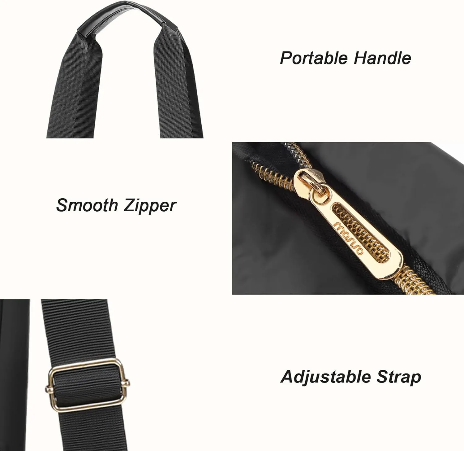 MOSISO Tote Bag for Women, 15-15.6 inch Puffy Laptop Tote Bag with Zipper, 16 inch Casual Large Shoulder Handbag for Travel Work with Purse, Black