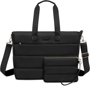 MOSISO Tote Bag for Women, 15-15.6 inch Puffy Laptop Tote Bag with Zipper, 16 inch Casual Large Shoulder Handbag for Travel Work with Purse, Black