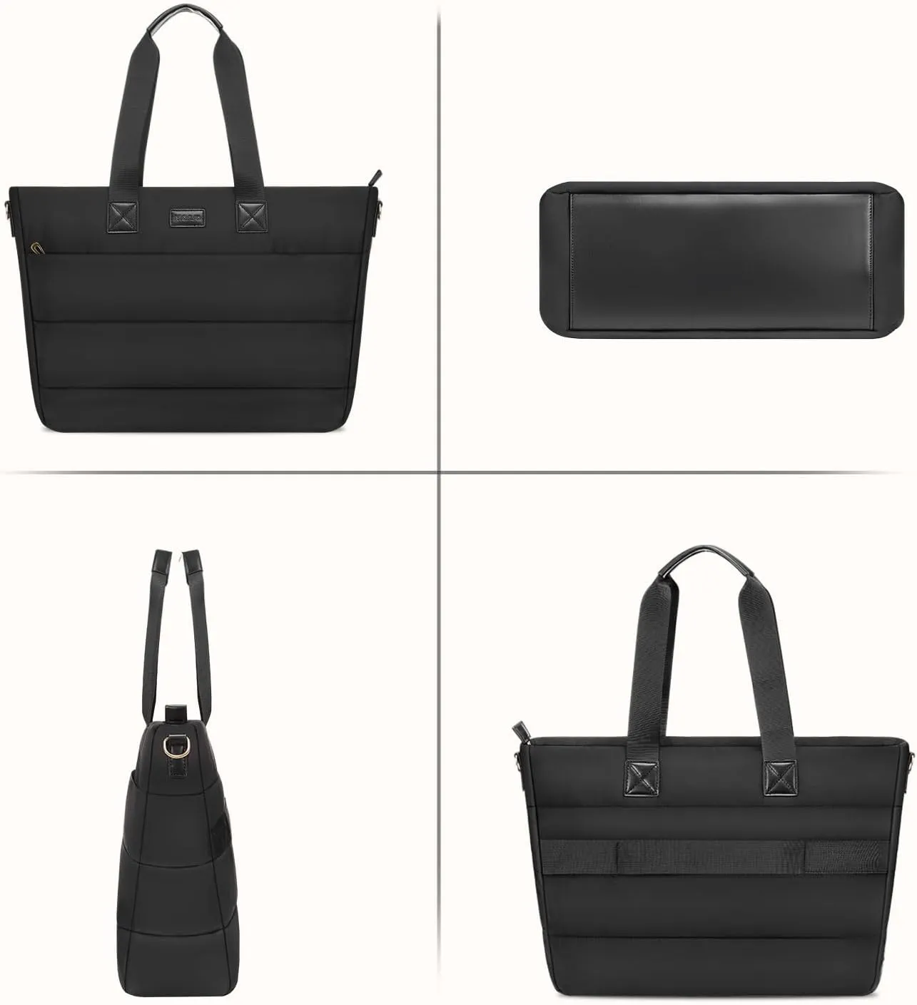 MOSISO Tote Bag for Women, 15-15.6 inch Puffy Laptop Tote Bag with Zipper, 16 inch Casual Large Shoulder Handbag for Travel Work with Purse, Black