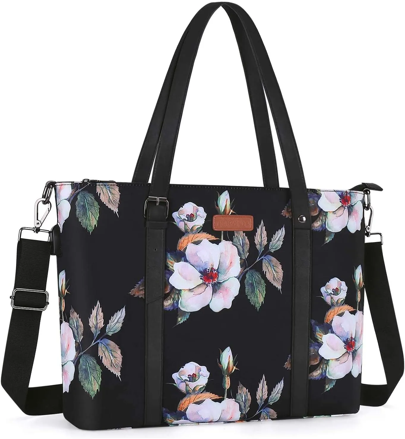 MOSISO USB Port Laptop Tote Bag (17-17.3 inch) with Adjustable Top Handle, Laptop Bag for Women, Hibiscus Polyester Work Travel