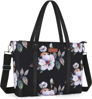 MOSISO USB Port Laptop Tote Bag (17-17.3 inch) with Adjustable Top Handle, Laptop Bag for Women, Hibiscus Polyester Work Travel