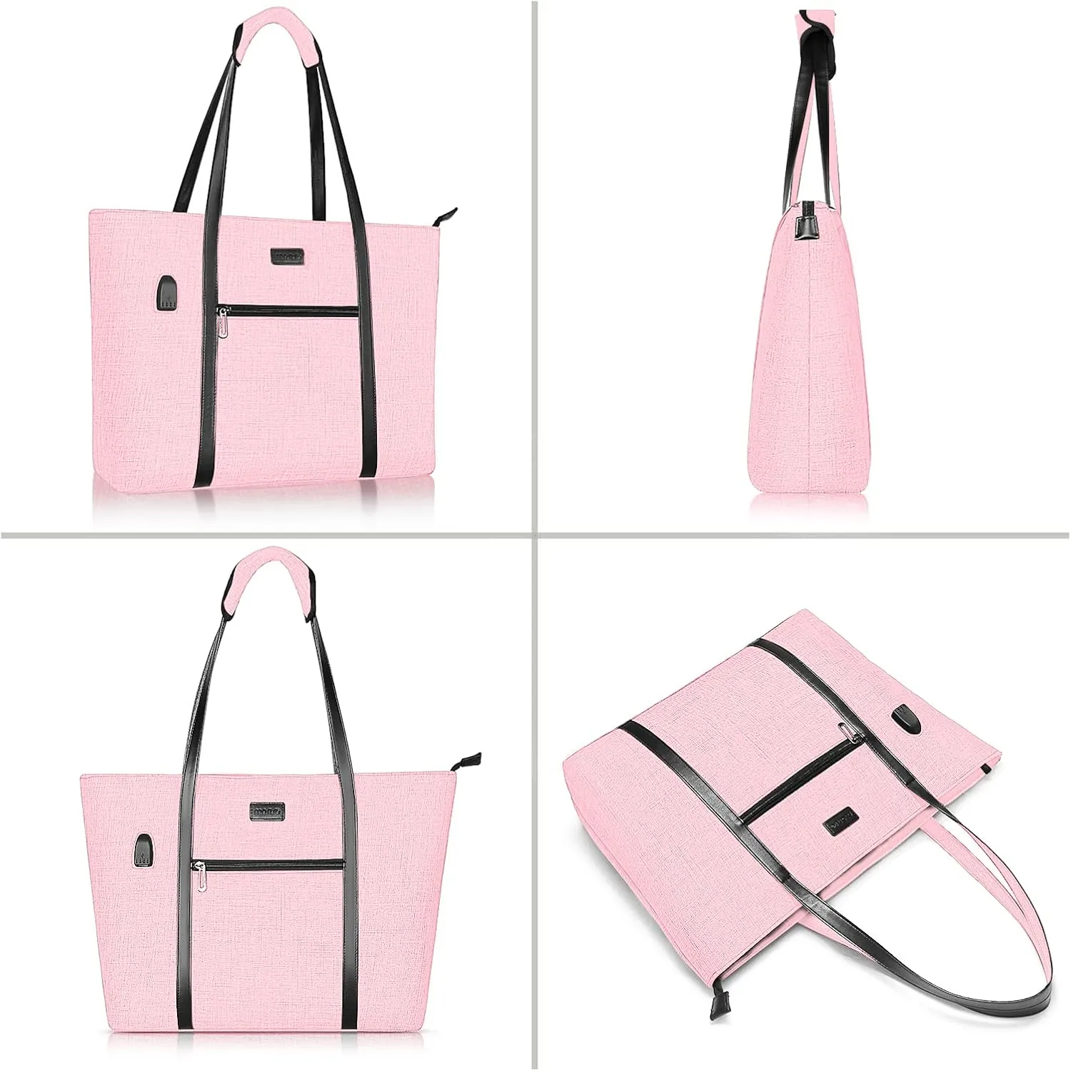 MOSISO USB Port Laptop Tote Bag for Women,Compatible with MacBook, 17-17.3 inch Notebook and Chromebook, Work Travel Business Computer Bag with Small Purse, Pink