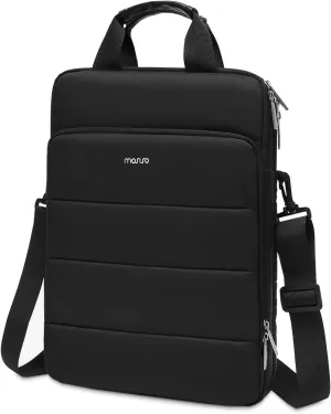 MOSISO Vertical Laptop Shoulder Bag, 15-15.6 inch Double Layer Fluffy Padded Computer Bag Compatible with MacBook Pro 16 inch, HP, Dell, Lenovo, Asus Notebook with Front Raised Pocket & Belt, Black