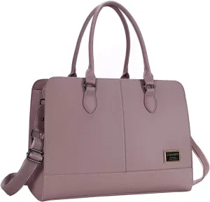 MOSISO Women Laptop Tote Bag (15-16 inch), PU Leather Large Capacity with 3 Layer Compartments Business Work Briefcase Shoulder Laptop Bag, Purple