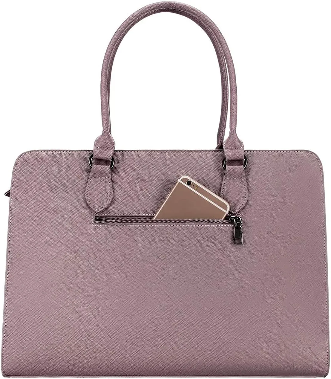 MOSISO Women Laptop Tote Bag (15-16 inch), PU Leather Large Capacity with 3 Layer Compartments Business Work Briefcase Shoulder Laptop Bag, Purple