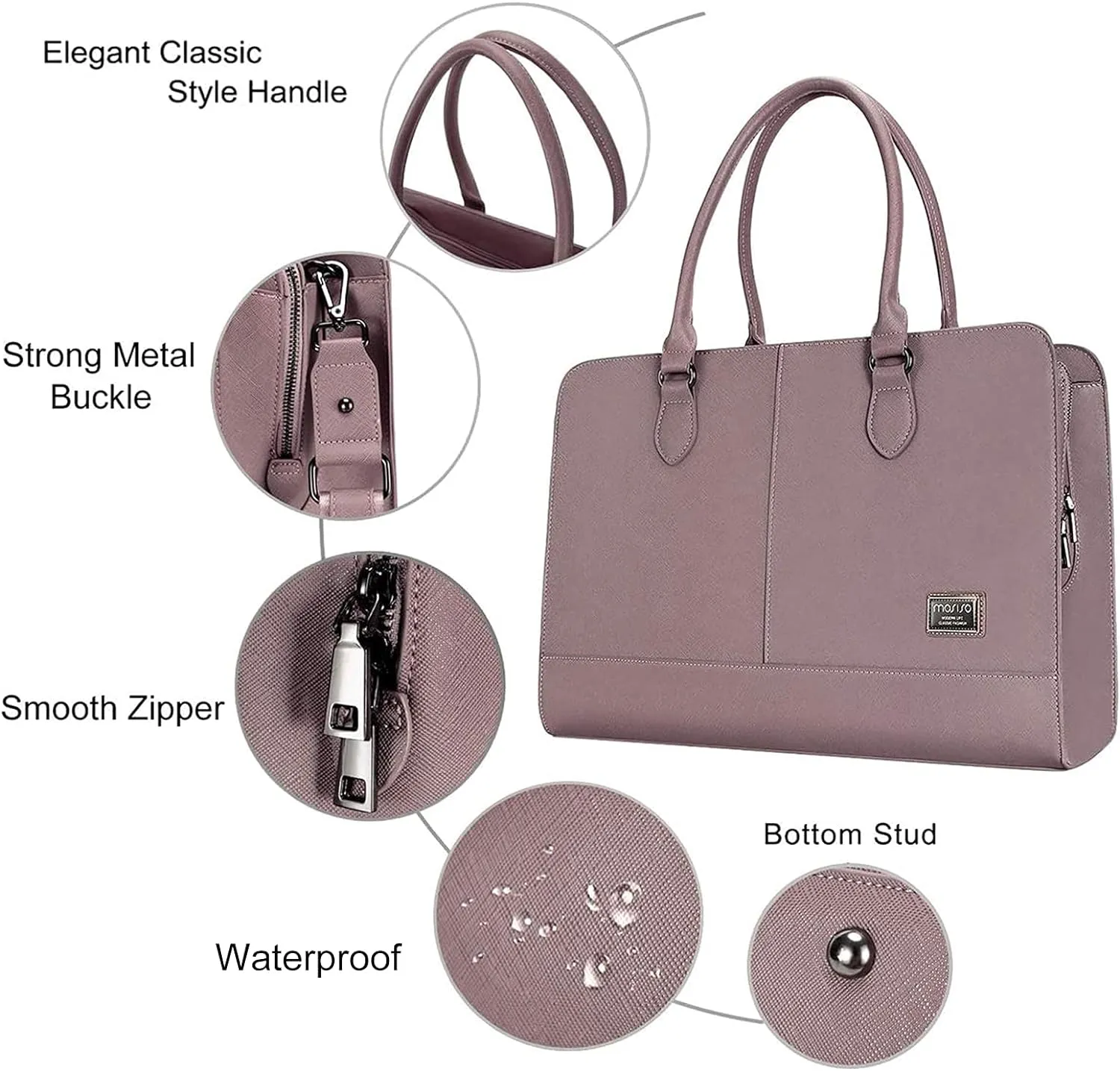 MOSISO Women Laptop Tote Bag (15-16 inch), PU Leather Large Capacity with 3 Layer Compartments Business Work Briefcase Shoulder Laptop Bag, Purple