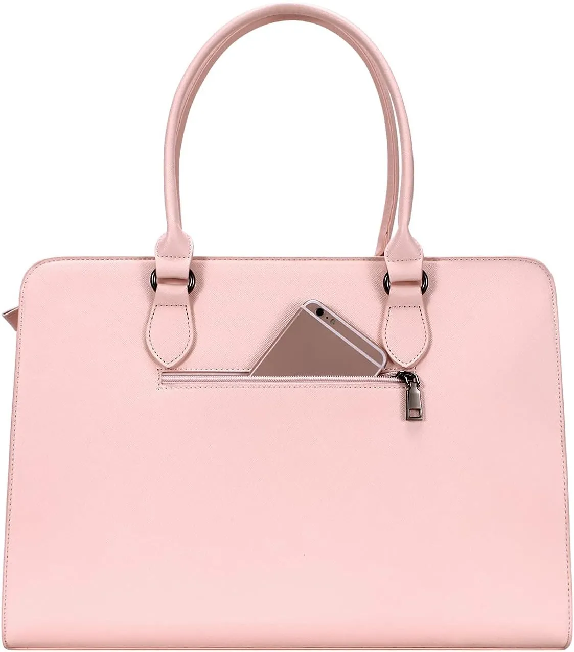 MOSISO Women Laptop Tote Bag (15-16 inch), PU Leather Large Capacity with 3 Layer Compartments Business Work Briefcase Shoulder Laptop Bag,Rose Quartz