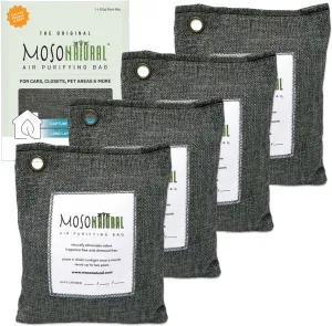 Moso Natural Air Purifying Bag 200g (4 Pack) | Premium Bamboo Charcoal Odor Absorber for Home & Car | Closet Odor Eliminator, Small Room Deodorizer & Car Air Freshener | Long Lasting Charcoal Bags