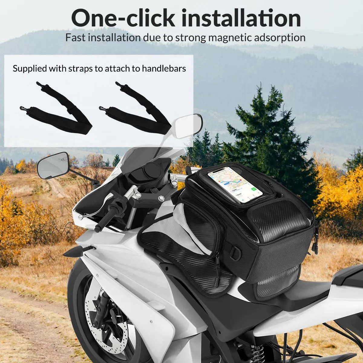 Motorcycle Tank Bag Universal Waterproof Oxford Fabric with Strong Magnetic，Magnetic Tank Bag, fits Harley Davidson, Indian, Honda, Yamaha, Suzuki and more