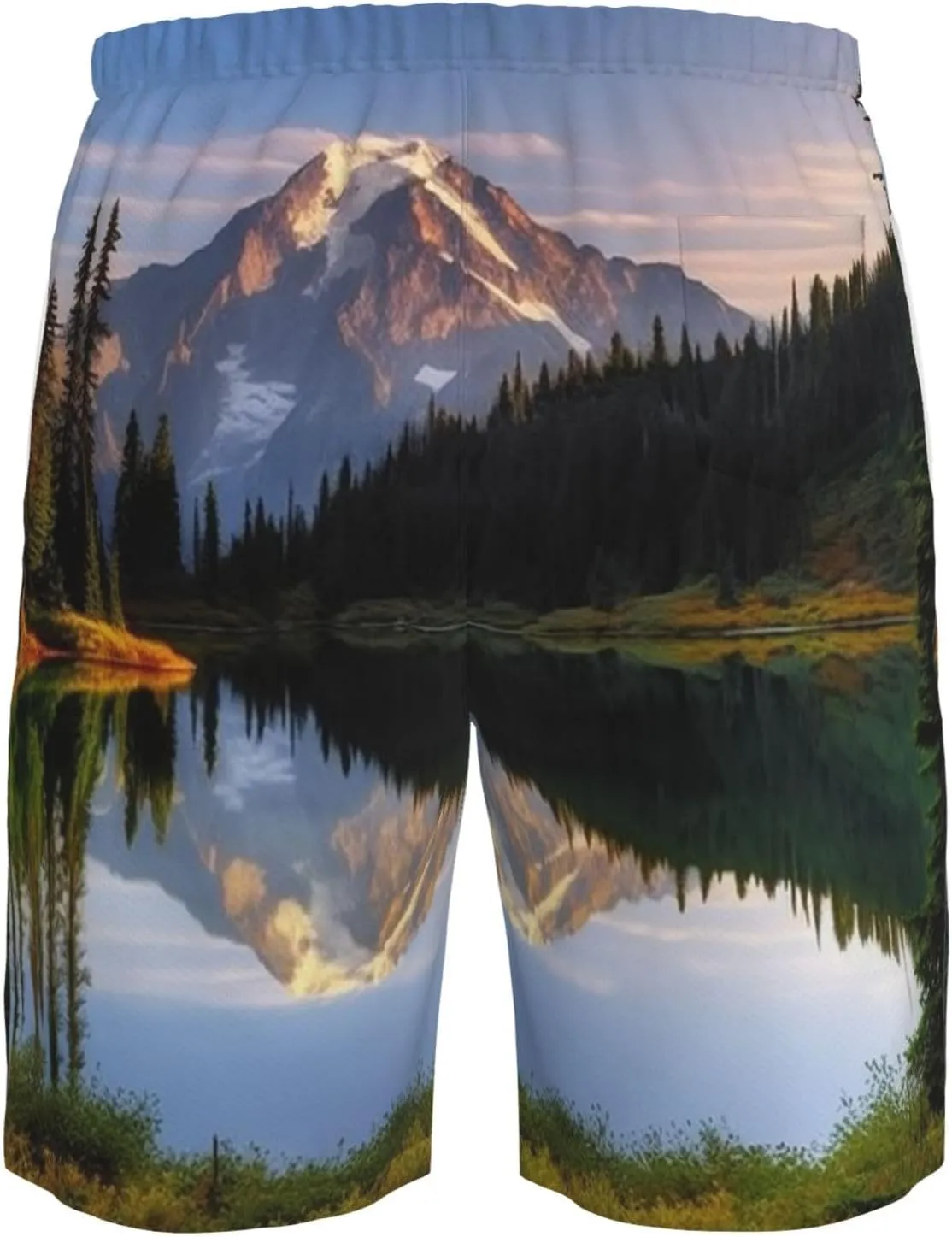 Mountain and Lake Pictures Men's Swim Trunks Quick Dry Board Shorts with Pockets Drawstring Beach Shorts Bathing Suit