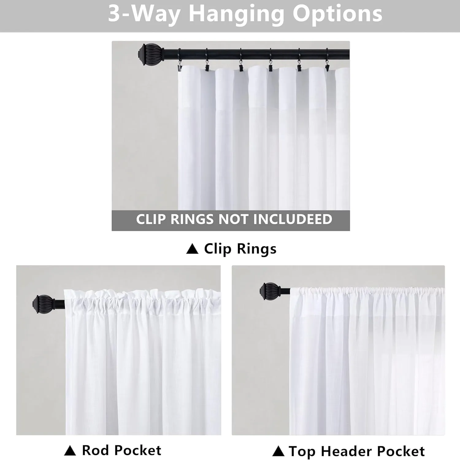 Mrs.Naturall 60 Inch Wide Curtains White for Living Room 2 Panels Pair Rod Pocket Drapes Semi Sheer Linen Extra Large Curtains for Home Office Hotel Flat Family Sunroom Loft Width 5 x 9 FT Long 60x108