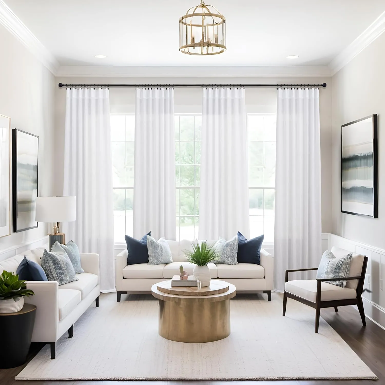 Mrs.Naturall 60 Inch Wide Curtains White for Living Room 2 Panels Pair Rod Pocket Drapes Semi Sheer Linen Extra Large Curtains for Home Office Hotel Flat Family Sunroom Loft Width 5 x 9 FT Long 60x108